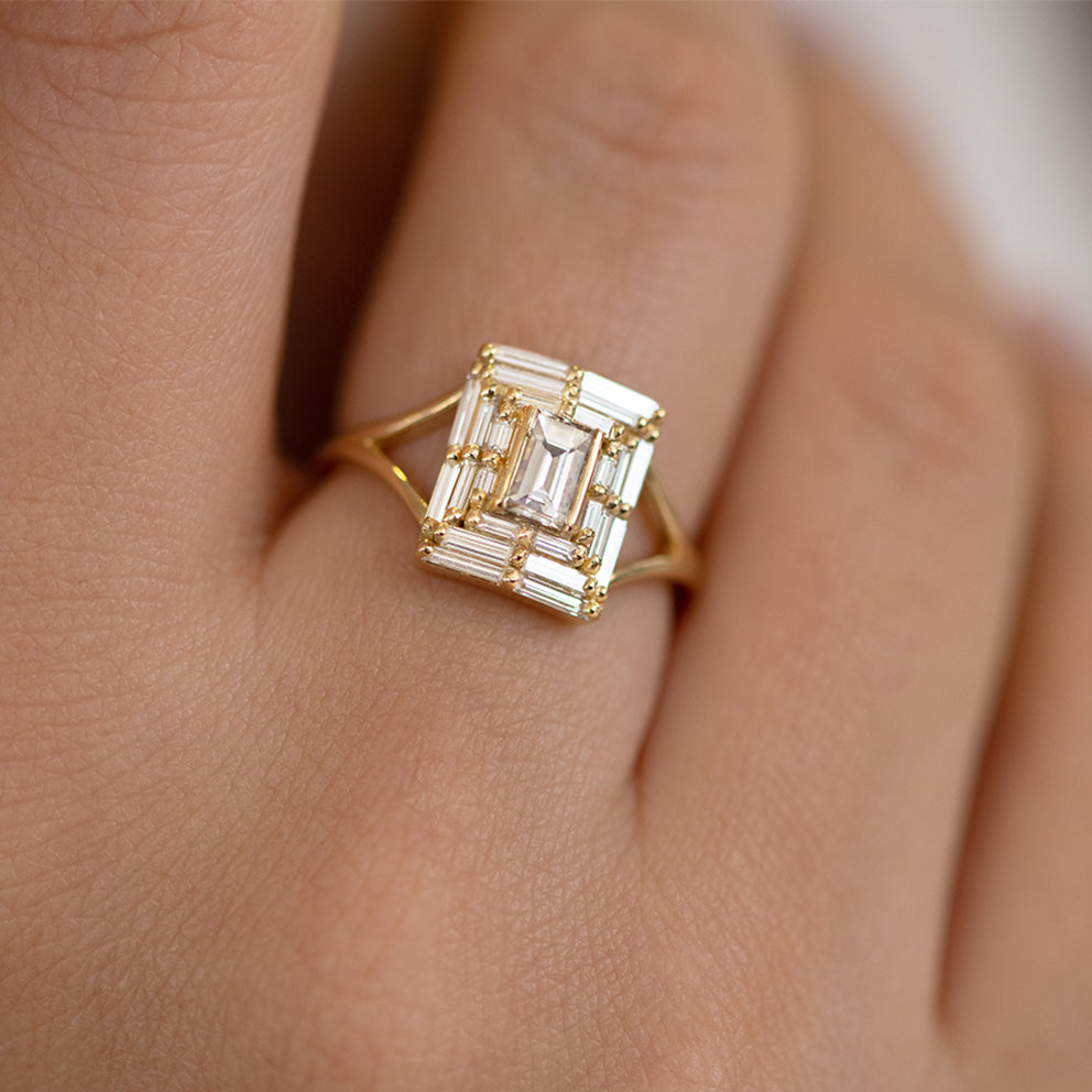 Grande Inverted Golden Grey Diamond Temple Ring – Fiat Lux